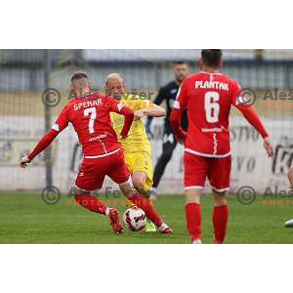 Dino Spehar and Zeni Husmani in action during Prva Liga Telemach 2021-2022 football match between Domzale and Aluminij in Domzale, Slovenia on May 1, 2022