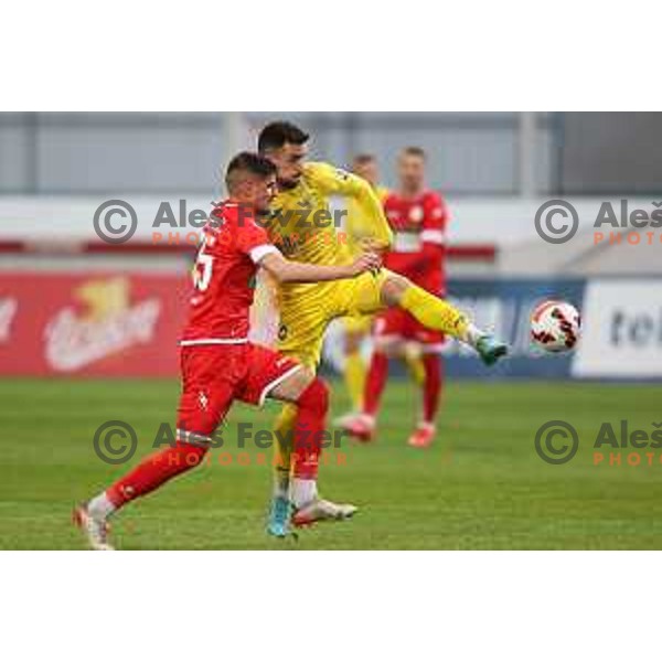 in action during Prva Liga Telemach 2021-2022 football match between Domzale and Aluminij in Domzale, Slovenia on May 1, 2022