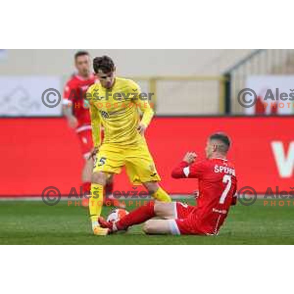 Dino Spehar sacks Saitoski and gets red card during Prva Liga Telemach 2021-2022 football match between Domzale and Aluminij in Domzale, Slovenia on May 1, 2022