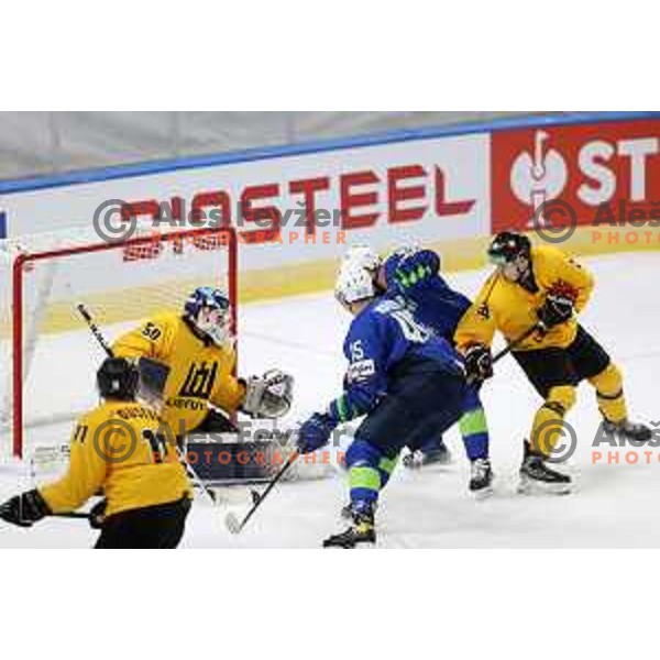 Action during IIHF Ice-hockey World Championship 2022 division I group A match between Slovenia and Lithuania in Ljubljana, Slovenia on May 3, 2022
