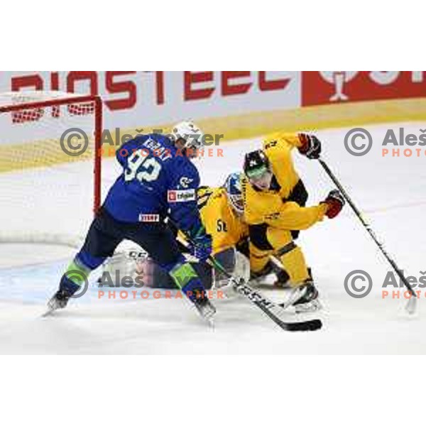 Anze Kuralt in action during IIHF Ice-hockey World Championship 2022 division I group A match between Slovenia and Lithuania in Ljubljana, Slovenia on May 3, 2022
