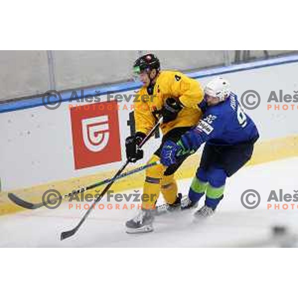 Anze Kuralt in action during IIHF Ice-hockey World Championship 2022 division I group A match between Slovenia and Lithuania in Ljubljana, Slovenia on May 3, 2022