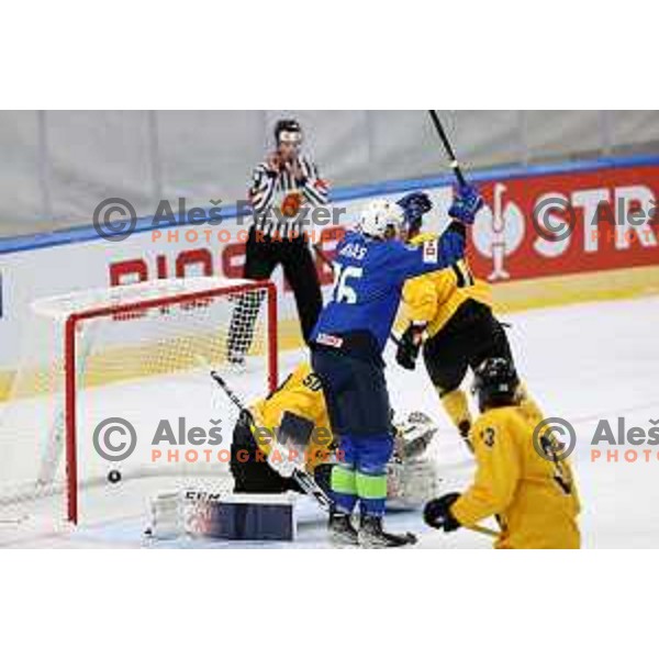 Jan Urbas in action during IIHF Ice-hockey World Championship 2022 division I group A match between Slovenia and Lithuania in Ljubljana, Slovenia on May 3, 2022