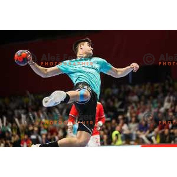 Peter Sisko in action during fourth-final of EHF Cup handball match between Gorenje Velenje (SLO) and SL Benfica (POR) in Red Hall, Velenje, Slovenia on May 3, 2022
