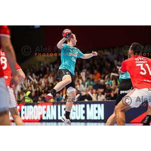 Domen Tajnik in action during fourth-final of EHF Cup handball match between Gorenje Velenje (SLO) and SL Benfica (POR) in Red Hall, Velenje, Slovenia on May 3, 2022