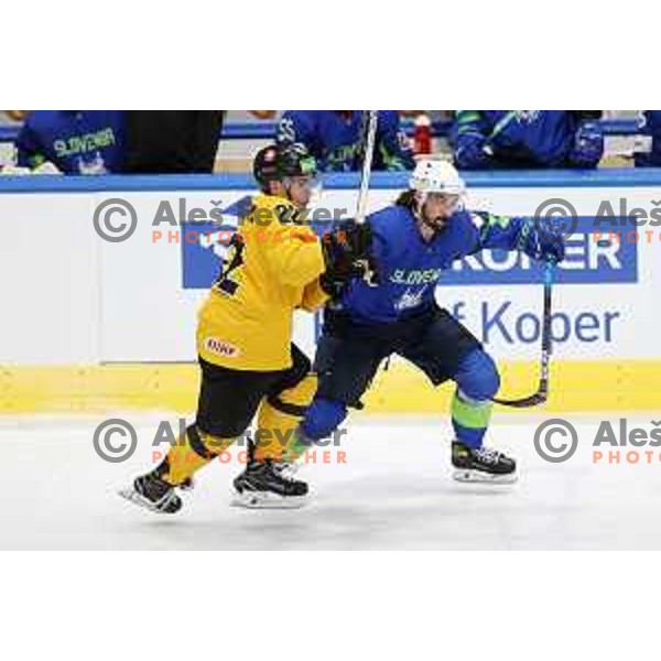 Klemen Pretnar in action during IIHF Ice-hockey World Championship 2022 division I group A match between Slovenia and Lithuania in Ljubljana, Slovenia on May 3, 2022
