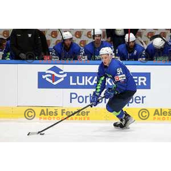 Blaz Tomazevic in action during IIHF Ice-hockey World Championship 2022 division I group A match between Slovenia and Lithuania in Ljubljana, Slovenia on May 3, 2022