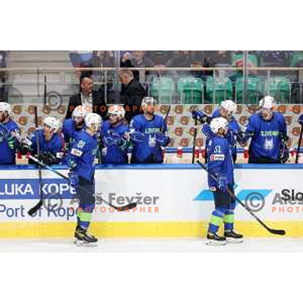 Action during IIHF Ice-hockey World Championship 2022 division I group A match between Slovenia and Lithuania in Ljubljana, Slovenia on May 3, 2022