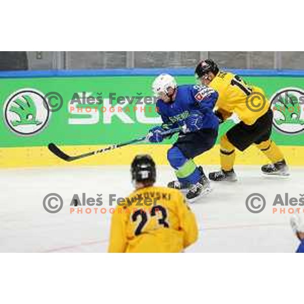 Anze Kuralt in action during IIHF Ice-hockey World Championship 2022 division I group A match between Slovenia and Lithuania in Ljubljana, Slovenia on May 3, 2022
