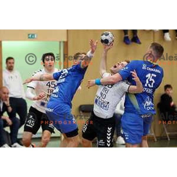 In action during 1.NLB league handball match Trimo Trebnje and Celje Pivovarna Lasko in Trebnje, Slovenia on April 29, 2022