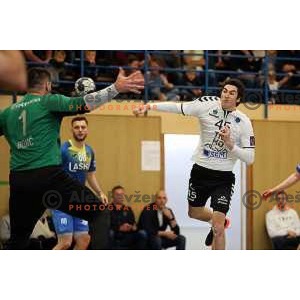 In action during 1.NLB league handball match Trimo Trebnje and Celje Pivovarna Lasko in Trebnje, Slovenia on April 29, 2022