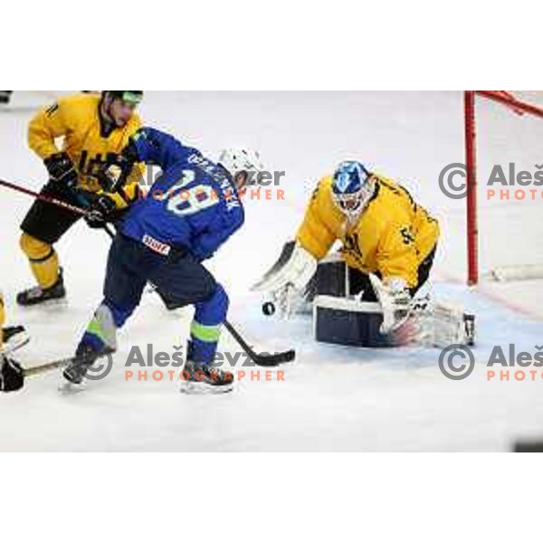 Ken Ograjensek in action during IIHF Ice-hockey World Championship 2022 division I group A match between Slovenia and Lithuania in Ljubljana, Slovenia on May 3, 2022