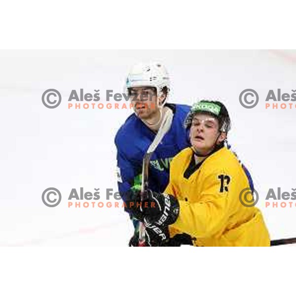 Miha Verlic in action during IIHF Ice-hockey World Championship 2022 division I group A match between Slovenia and Lithuania in Ljubljana, Slovenia on May 3, 2022