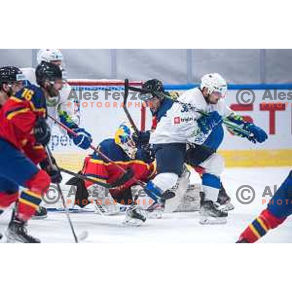 Anze Kuralt in action during IIHF Ice-hockey World Championship 2022 division I group A match between Slovenia and Romania in Ljubljana, Slovenia on May 4, 2022