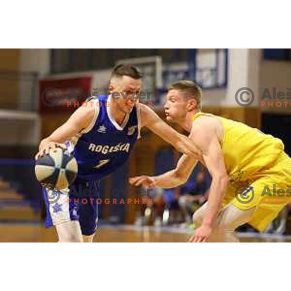 in action during first game of quarter-final of Nova KBM league between Sencur GGD and Rogaska in Sencur, Slovenia on May 4, 2022