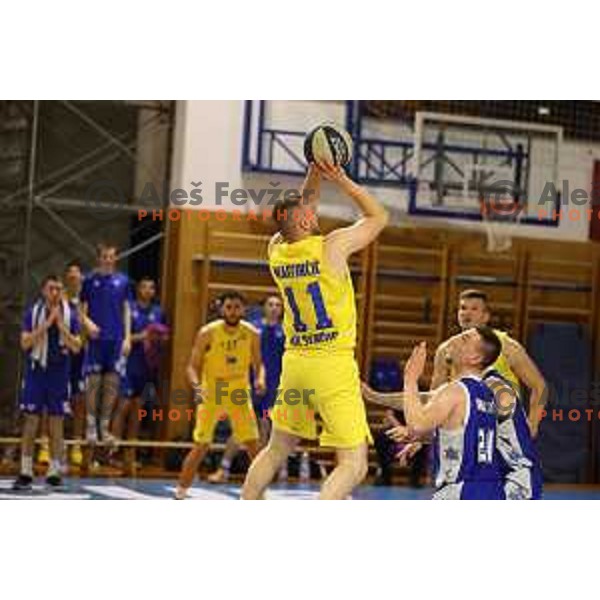 in action during first game of quarter-final of Nova KBM league between Sencur GGD and Rogaska in Sencur, Slovenia on May 4, 2022