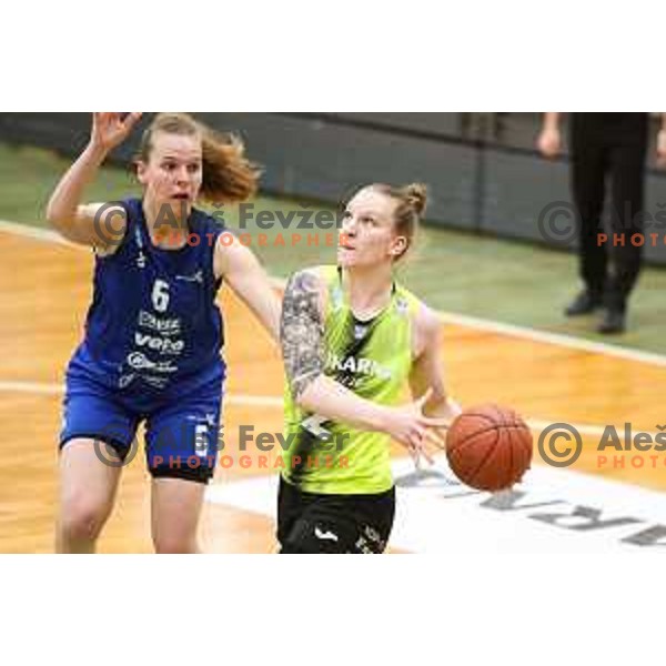 Lea Debeljak in action during first game of the Final of 1.SKL league Women between Cinkarna Celje and Triglav in Celje, Slovenia on May 6, 2022