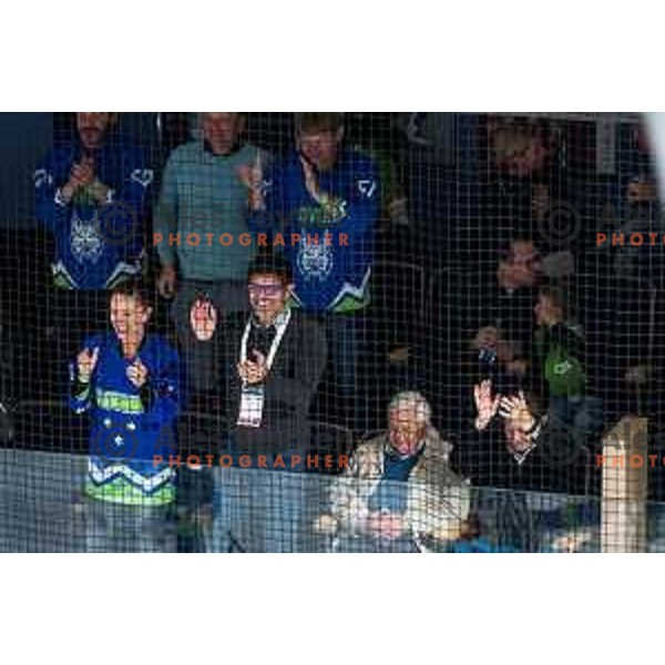 in action during IIHF Ice-hockey World Championship 2022 division I group A match between Slovenia and Hungary in Ljubljana, Slovenia on May 6, 2022