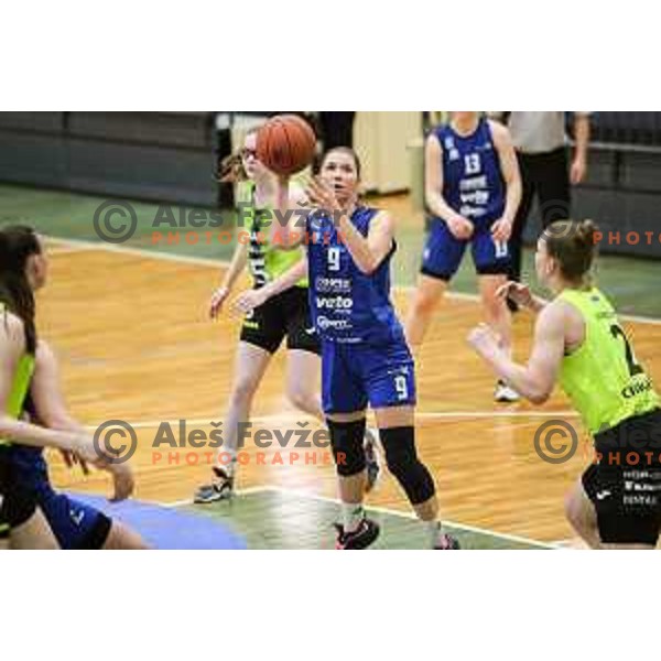 Alja Burgar in action during first game of the Final of 1.SKL league Women between Cinkarna Celje and Triglav in Celje, Slovenia on May 6, 2022