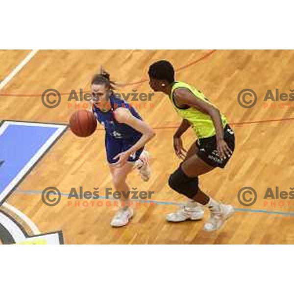 Rebeka Abramovic in action during first game of the Final of 1.SKL league Women between Cinkarna Celje and Triglav in Celje, Slovenia on May 6, 2022