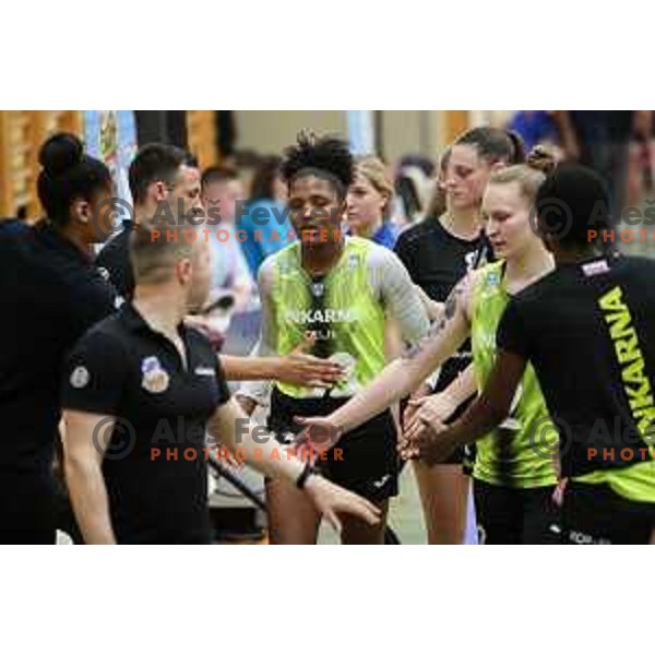 in action during first game of the Final of 1.SKL league Women between Cinkarna Celje and Triglav in Celje, Slovenia on May 6, 2022