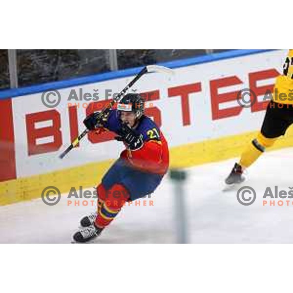 in action during IIHF Ice-hockey World Championship 2022 division I group A match between Lithuania and Romania in Ljubljana, Slovenia on May 7, 2022