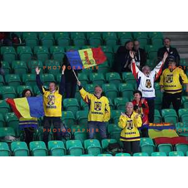 in action during IIHF Ice-hockey World Championship 2022 division I group A match between Lithuania and Romania in Ljubljana, Slovenia on May 7, 2022