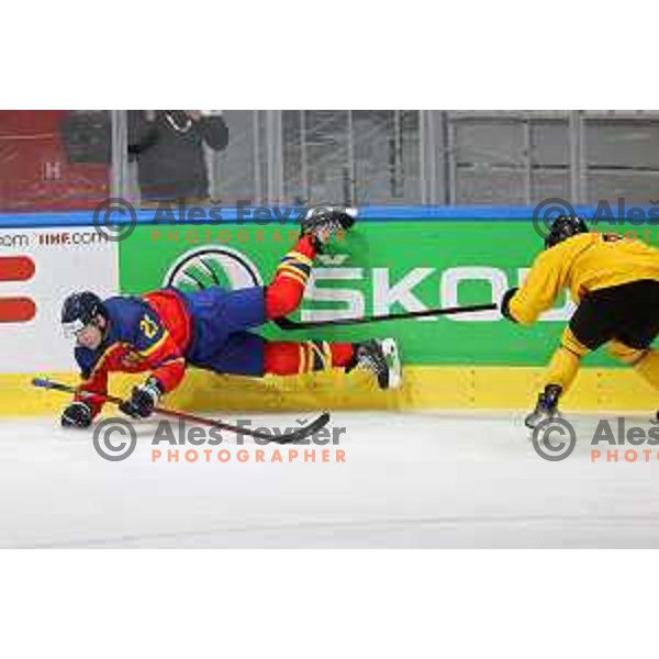 in action during IIHF Ice-hockey World Championship 2022 division I group A match between Lithuania and Romania in Ljubljana, Slovenia on May 7, 2022