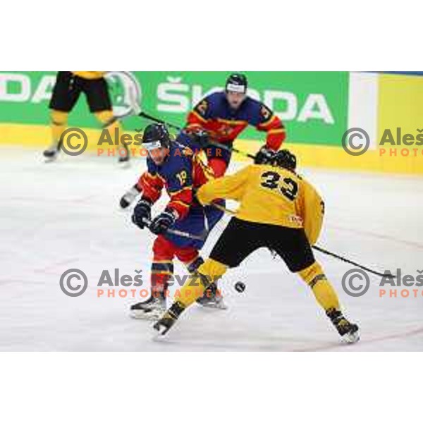 in action during IIHF Ice-hockey World Championship 2022 division I group A match between Lithuania and Romania in Ljubljana, Slovenia on May 7, 2022