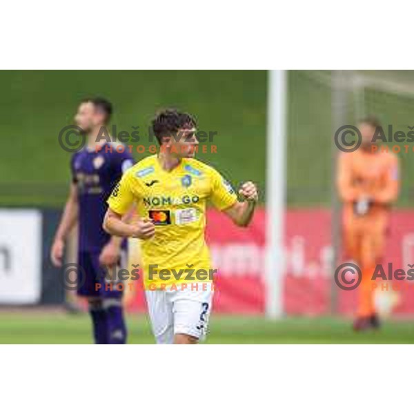 Zan Trontelj and players of Bravo celebrate goal during Prva Liga Telemach football match between Bravo and Maribor in Ljubljana, Slovenia on May 7, 2022 
