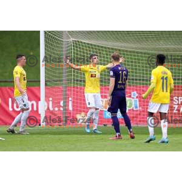 Zan Trontelj and players of Bravo celebrate goal during Prva Liga Telemach football match between Bravo and Maribor in Ljubljana, Slovenia on May 7, 2022 