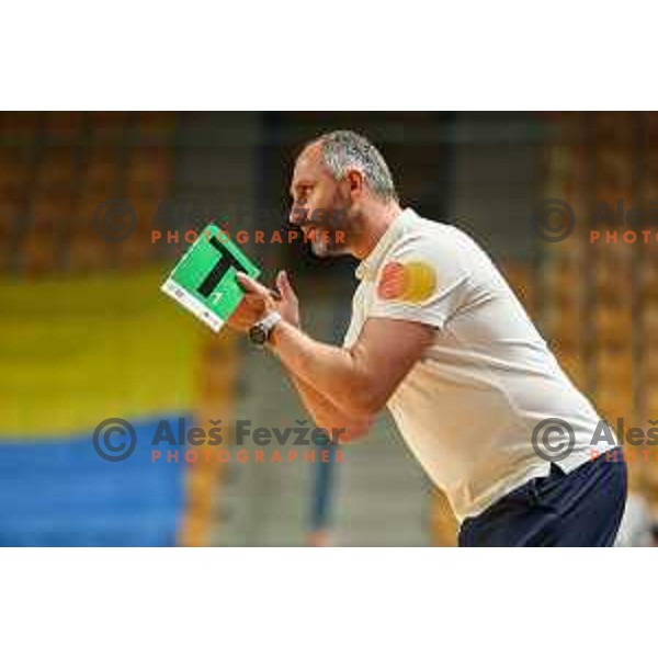 Alem Toskic in action during 1.NLB league handball match between Celje Pivovarna Lasko and Gorenje Velenje in Arena Zlatorog, Celje, Slovenia on May 7, 2022