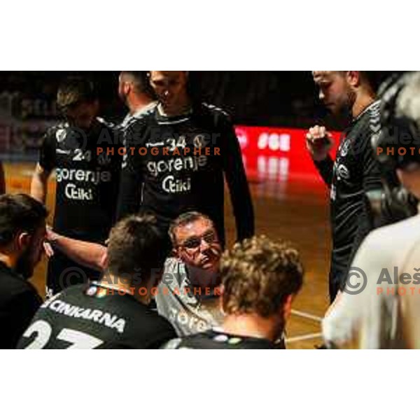 Zoran Jovicic in action during 1.NLB league handball match between Celje Pivovarna Lasko and Gorenje Velenje in Arena Zlatorog, Celje, Slovenia on May 7, 2022