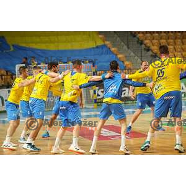 in action during 1.NLB league handball match between Celje Pivovarna Lasko and Gorenje Velenje in Arena Zlatorog, Celje, Slovenia on May 7, 2022