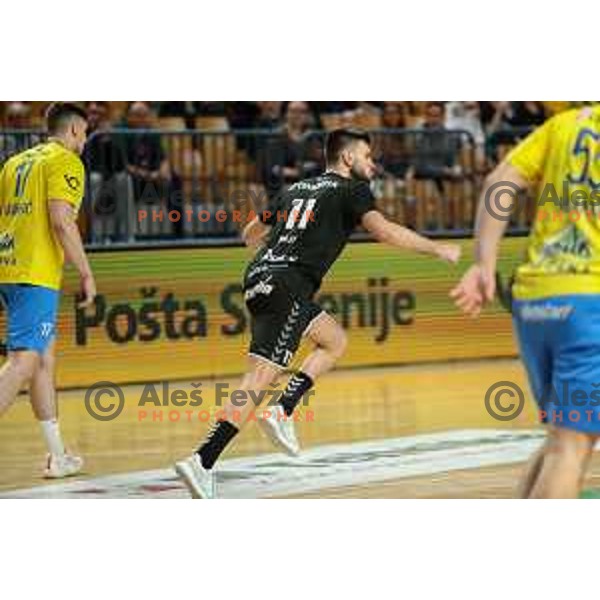 Kenan Pajt in action during 1.NLB league handball match between Celje Pivovarna Lasko and Gorenje Velenje in Arena Zlatorog, Celje, Slovenia on May 7, 2022