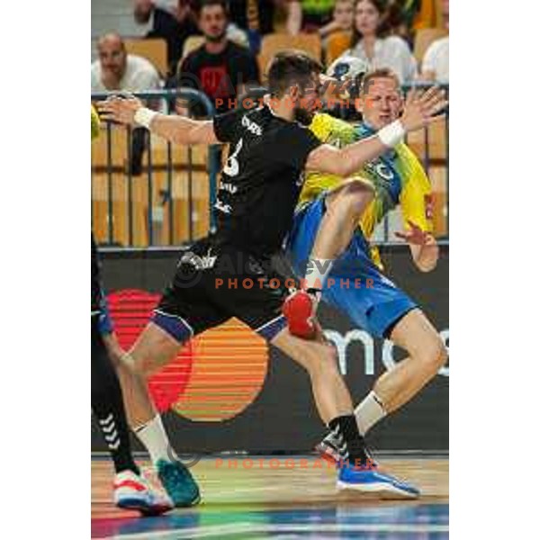 Tilen Kodrin in action during 1.NLB league handball match between Celje Pivovarna Lasko and Gorenje Velenje in Arena Zlatorog, Celje, Slovenia on May 7, 2022