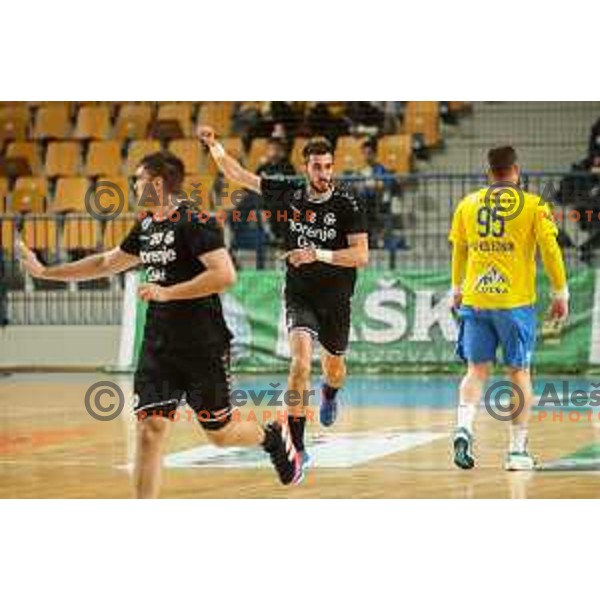 Ibrahim Haseljic in action during 1.NLB league handball match between Celje Pivovarna Lasko and Gorenje Velenje in Arena Zlatorog, Celje, Slovenia on May 7, 2022