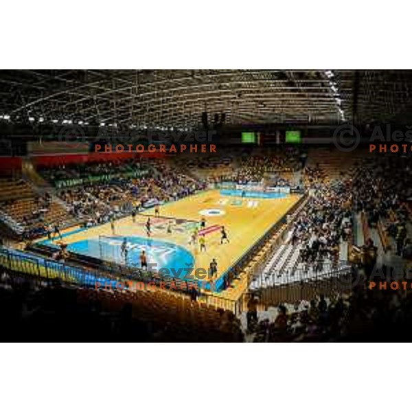in action during 1.NLB league handball match between Celje Pivovarna Lasko and Gorenje Velenje in Arena Zlatorog, Celje, Slovenia on May 7, 2022
