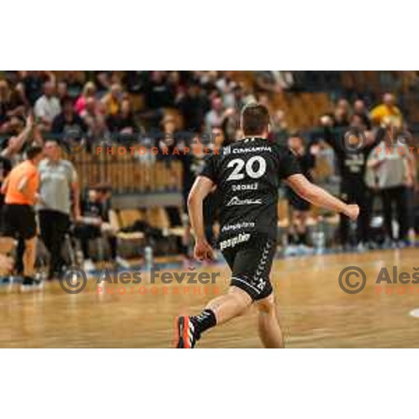 Jernej Drobez in action during 1.NLB league handball match between Celje Pivovarna Lasko and Gorenje Velenje in Arena Zlatorog, Celje, Slovenia on May 7, 2022