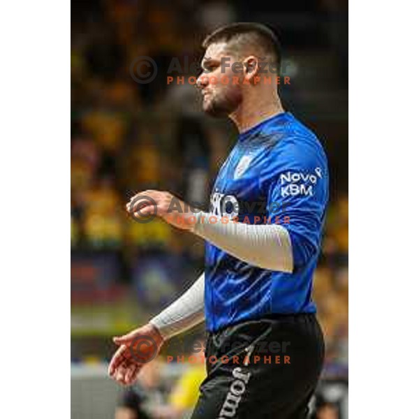 in action during 1.NLB league handball match between Celje Pivovarna Lasko and Gorenje Velenje in Arena Zlatorog, Celje, Slovenia on May 7, 2022
