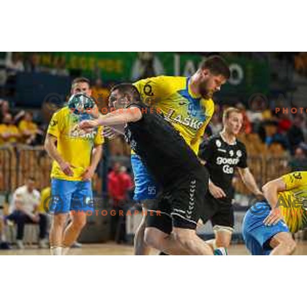 Branko Predovic in action during 1.NLB league handball match between Celje Pivovarna Lasko and Gorenje Velenje in Arena Zlatorog, Celje, Slovenia on May 7, 2022