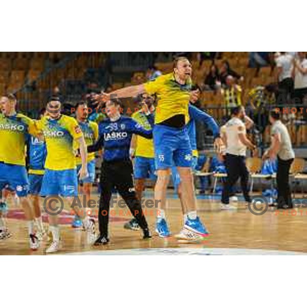 Ziga Mlakar in action during 1.NLB league handball match between Celje Pivovarna Lasko and Gorenje Velenje in Arena Zlatorog, Celje, Slovenia on May 7, 2022