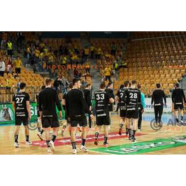 in action during 1.NLB league handball match between Celje Pivovarna Lasko and Gorenje Velenje in Arena Zlatorog, Celje, Slovenia on May 7, 2022
