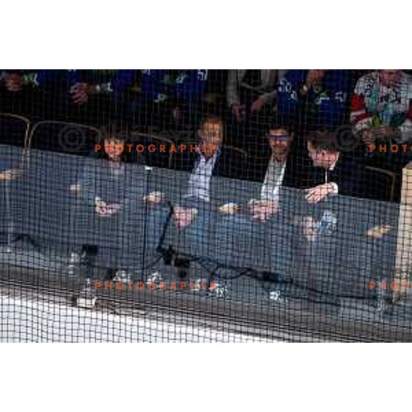 Matjaz Rakovec and Aleksander Ceferin during IIHF Ice-hockey World Championship 2022 division I group A match between Slovenia and South Korea in Ljubljana, Slovenia on May 8, 2022