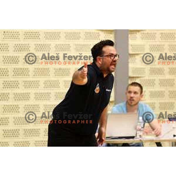 Head coach Damir Grgic in action during Final of 1.SKL Women basketball match between Triglav and Cinkarna Celje in Kranj, Slovenia on May 8, 2022