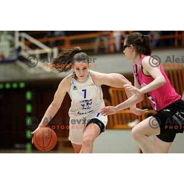 Gala Kramzar in action during Final of 1.SKL Women basketball match between Triglav and Cinkarna Celje in Kranj, Slovenia on May 8, 2022