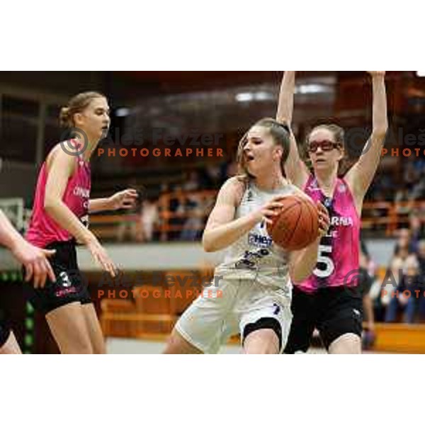 Gala Kramzar in action during Final of 1.SKL Women basketball match between Triglav and Cinkarna Celje in Kranj, Slovenia on May 8, 2022