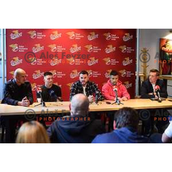 Dejan Grabic, Martin Kramaric, Ivica Guberac and Zoran Zeljkovic at Press conference for Pivovarna Union Slovenian Cup 2022 in Ljubljana, Slovenia on May 9, 2022