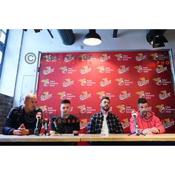 Dejan Grabic, Martin Kramaric, Ivica Guberac and Zoran Zeljkovic at Press conference for Pivovarna Union Slovenian Cup 2022 in Ljubljana, Slovenia on May 9, 2022