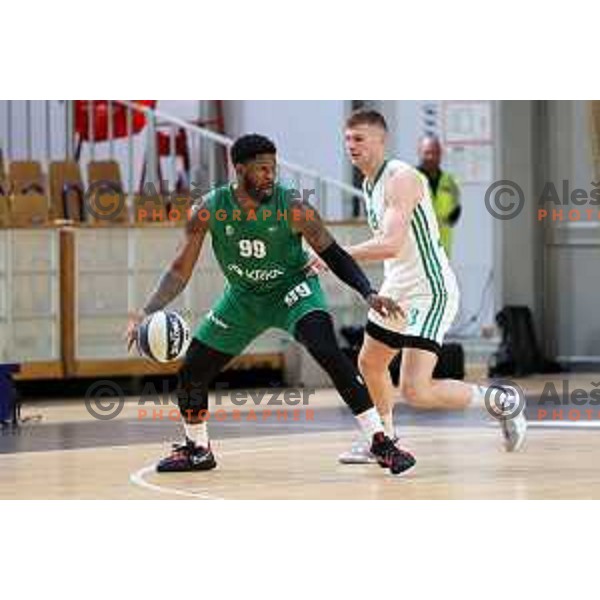 Adonis Thomas in action during Nova KBM league match between Cedevita Olimpija and Krka in Ljubljana, Slovenia on May 9, 2022